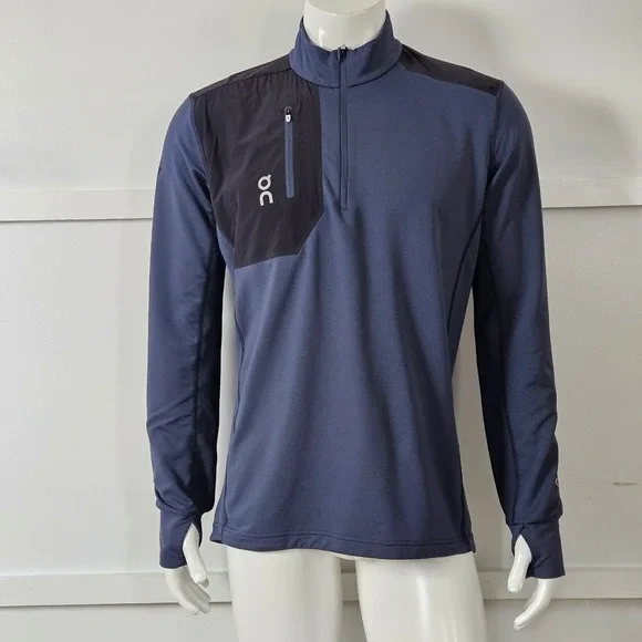 On Running Weather Shirt Mens Large Navy Blue Black 1/4 Zip Long Sleeve - Picture 2 of 9